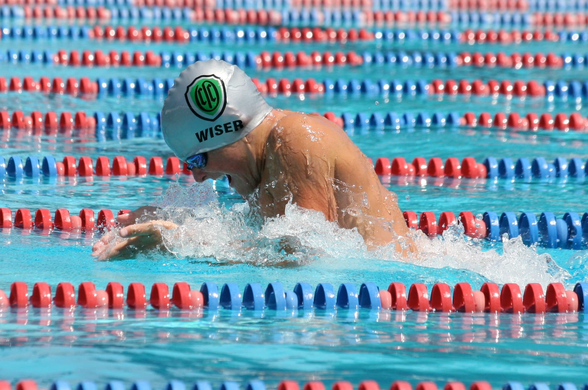 Charlie competing in the pool